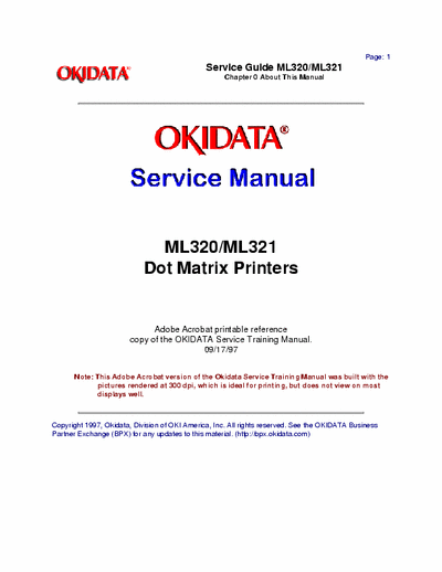 Oki ML 320 & 321 Service Manual - Okidata Microline 320 & 321 Printers